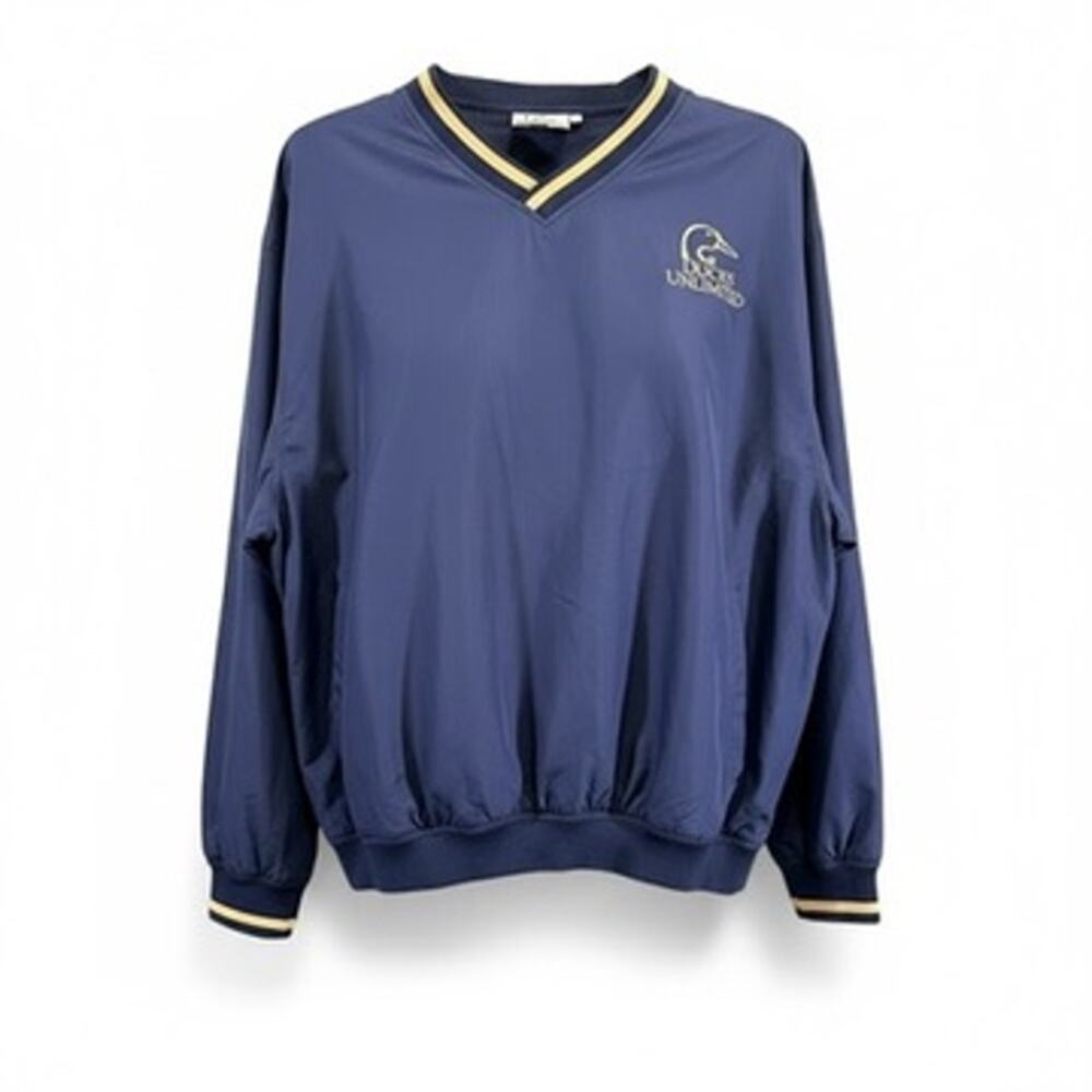 Vintage Ducks Unlimited V-Neck Pullover Windbreaker Navy Blue XL Hunting Outdoor